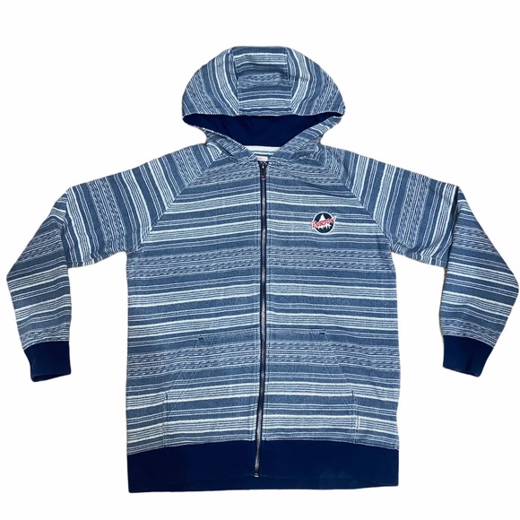 Burton Blue White Stripe Logo Patch Zipper Jacket sz L - Picture 1 of 7